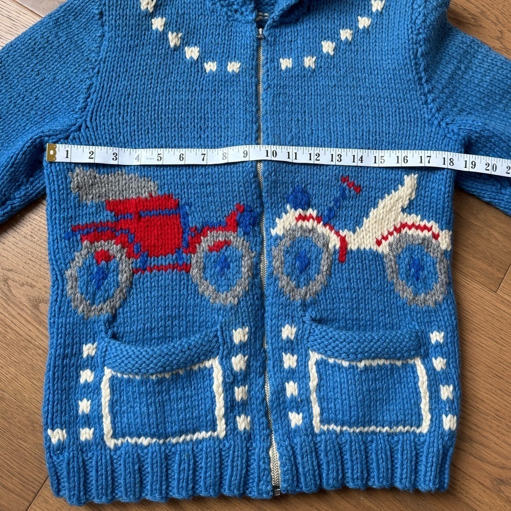 Native Cowichan Sweater Vintage Cardian - Automobiles/Cars - Ladies Small - Blue - Picture 3 of 8